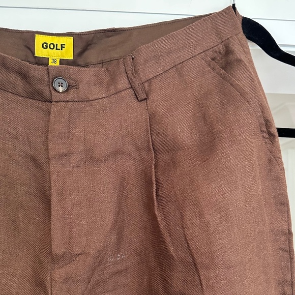 Men's - GOLF WANG Brown Grand Logo Linen Trouser Pant - Size 38 - Picture 14 of 16
